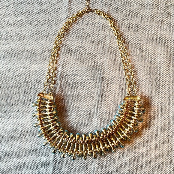 Egyptian Revival Bib Collar Necklace Opaque Bluish/Green Stone Pin Cushion - Picture 10 of 16